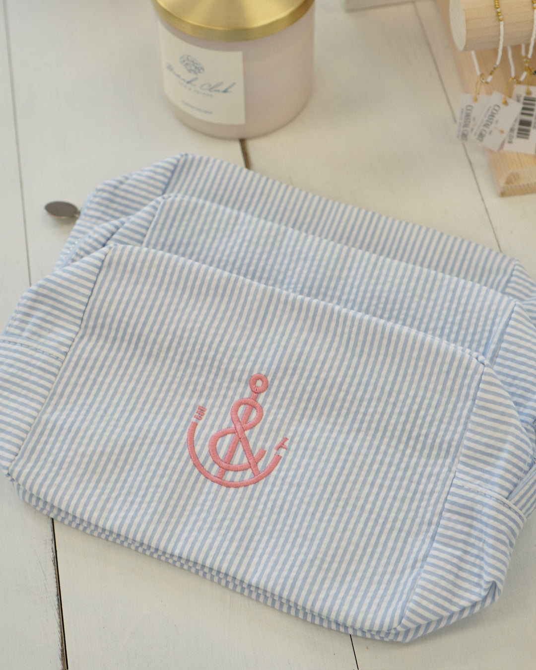 Seersucker Cosmetic Bag- Light Blue