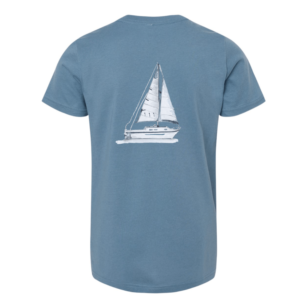 Youth Watercolor Sailboat Short Sleeve Tee- Blue