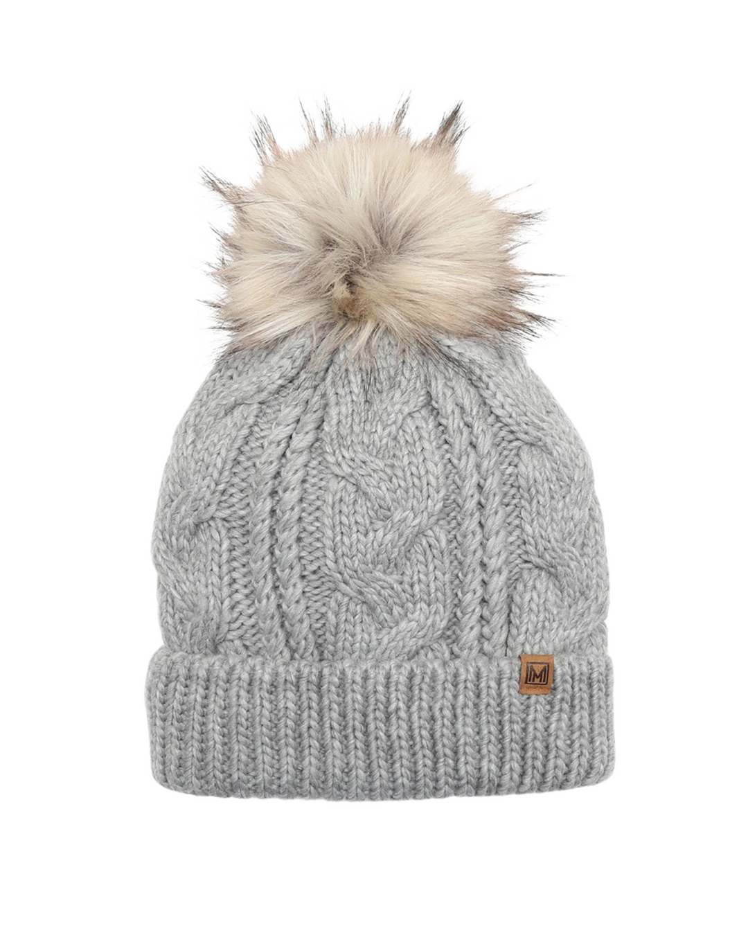 Kid's Cable Knitted Faux Fur Pom Beanie Hat