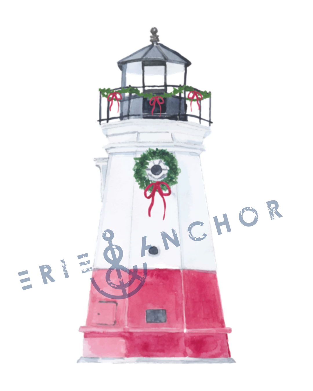 Watercolor Holiday Lighthouse Print 5x7