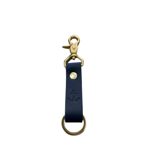Anchor Leather Keychain- Navy