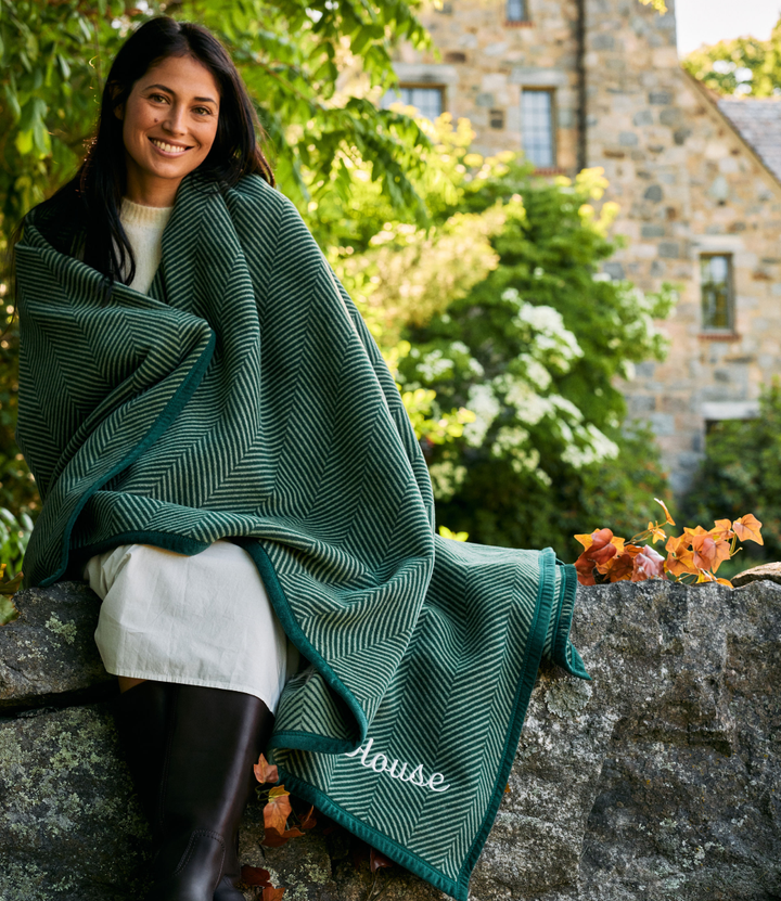 Chappywrap Blanket- Herringbone Forest Green