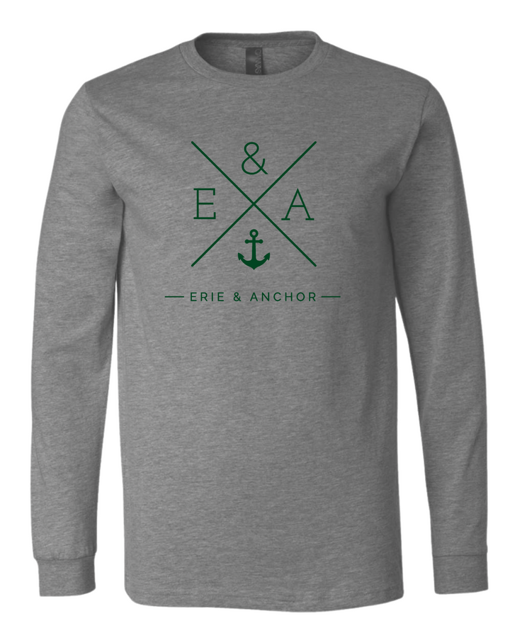 FINAL SALE Unisex Crosswinds Long Sleeve Tee - Gray/Hunter Green