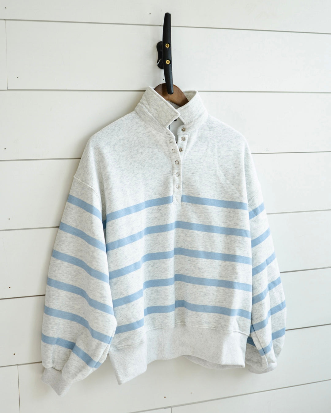 Sky Blue Striped 1/4 Button Up