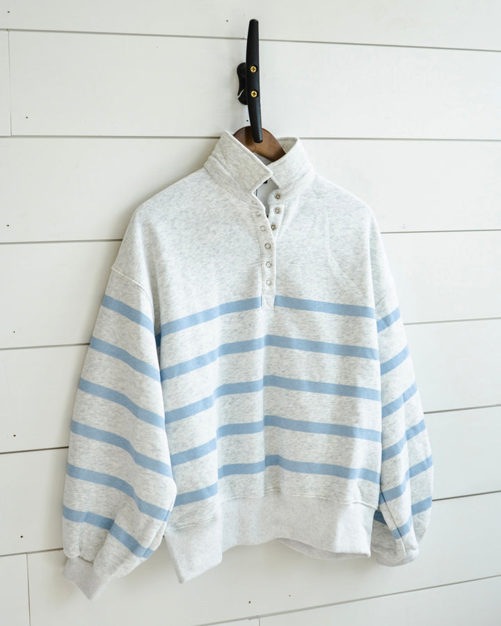 Sky Blue Striped 1/4 Button Up