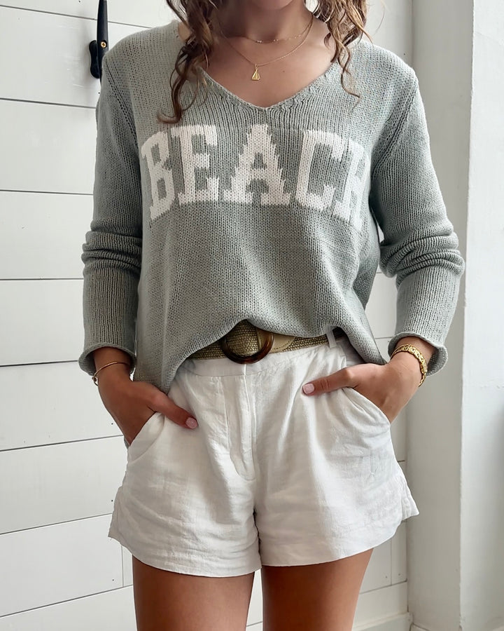 Women's Beach V-Neck Sweater- Sage