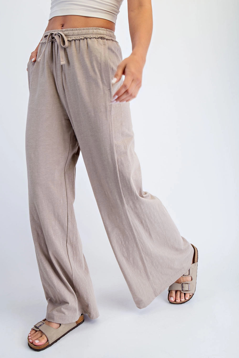 Women's Cotton Slub Lounging Wide Pant- Taupe