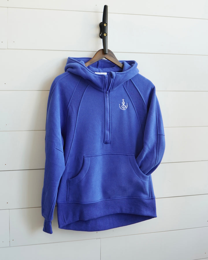 Women's Hooded Half Zip- Blue