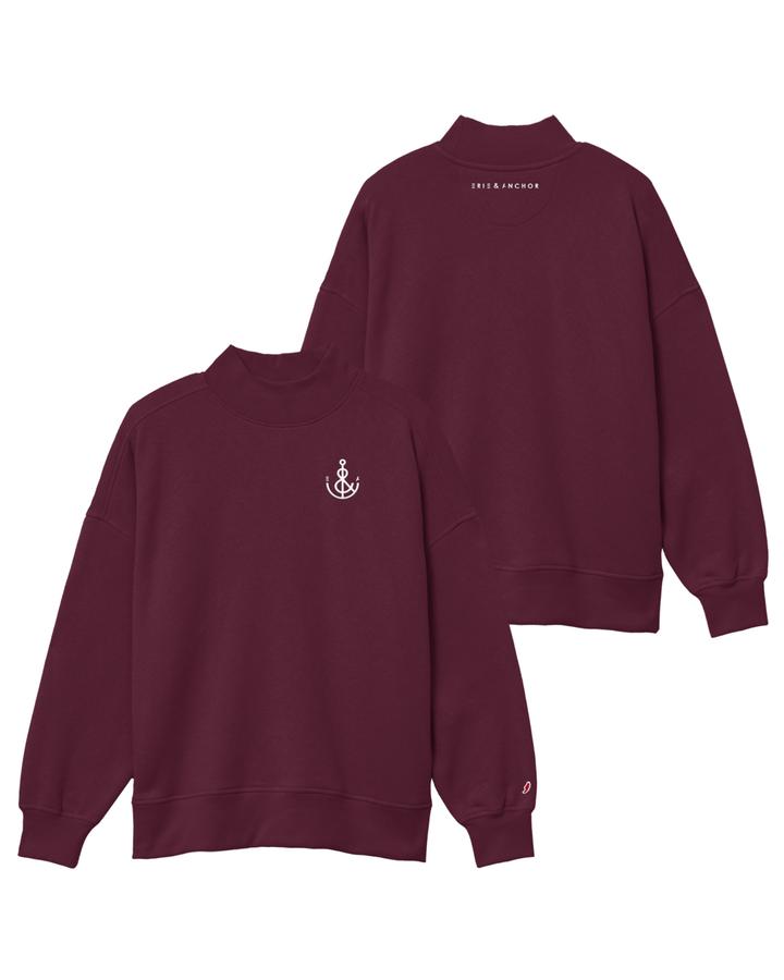 Women’s Anchor Mockneck Crew-Maroon