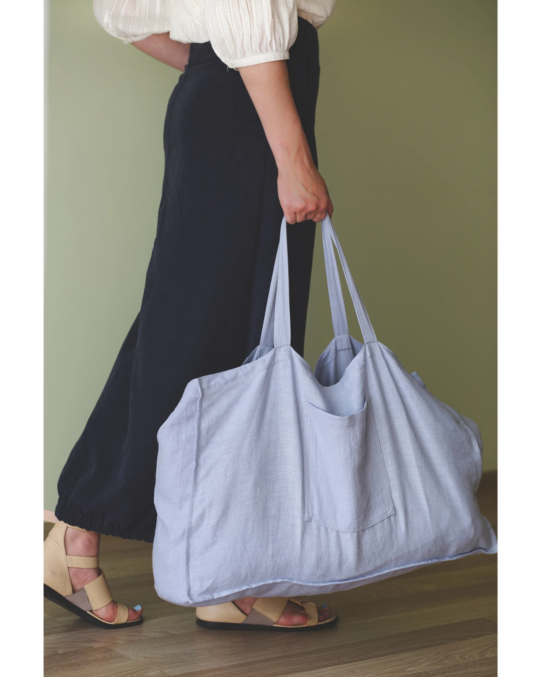 Linen Beach Bag with Pocket