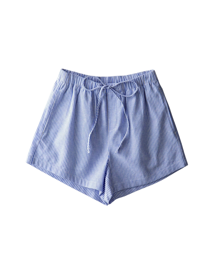 Breezy Striped Cotton-Blend Drawstring Shorts- Blue