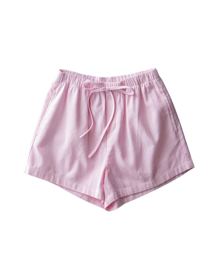 Breezy Striped Cotton-Blend Drawstring Shorts- Pink