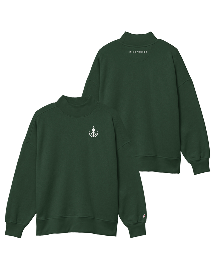 Women’s Anchor Mockneck Crew-Emerald