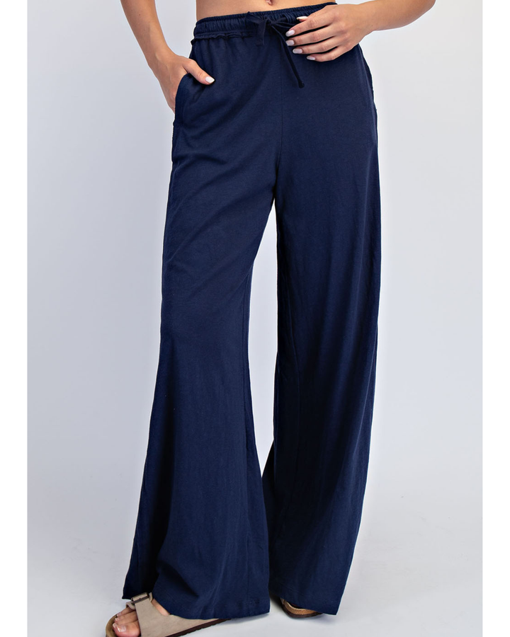 Women's Cotton Slub Lounging Wide Pant- Navy