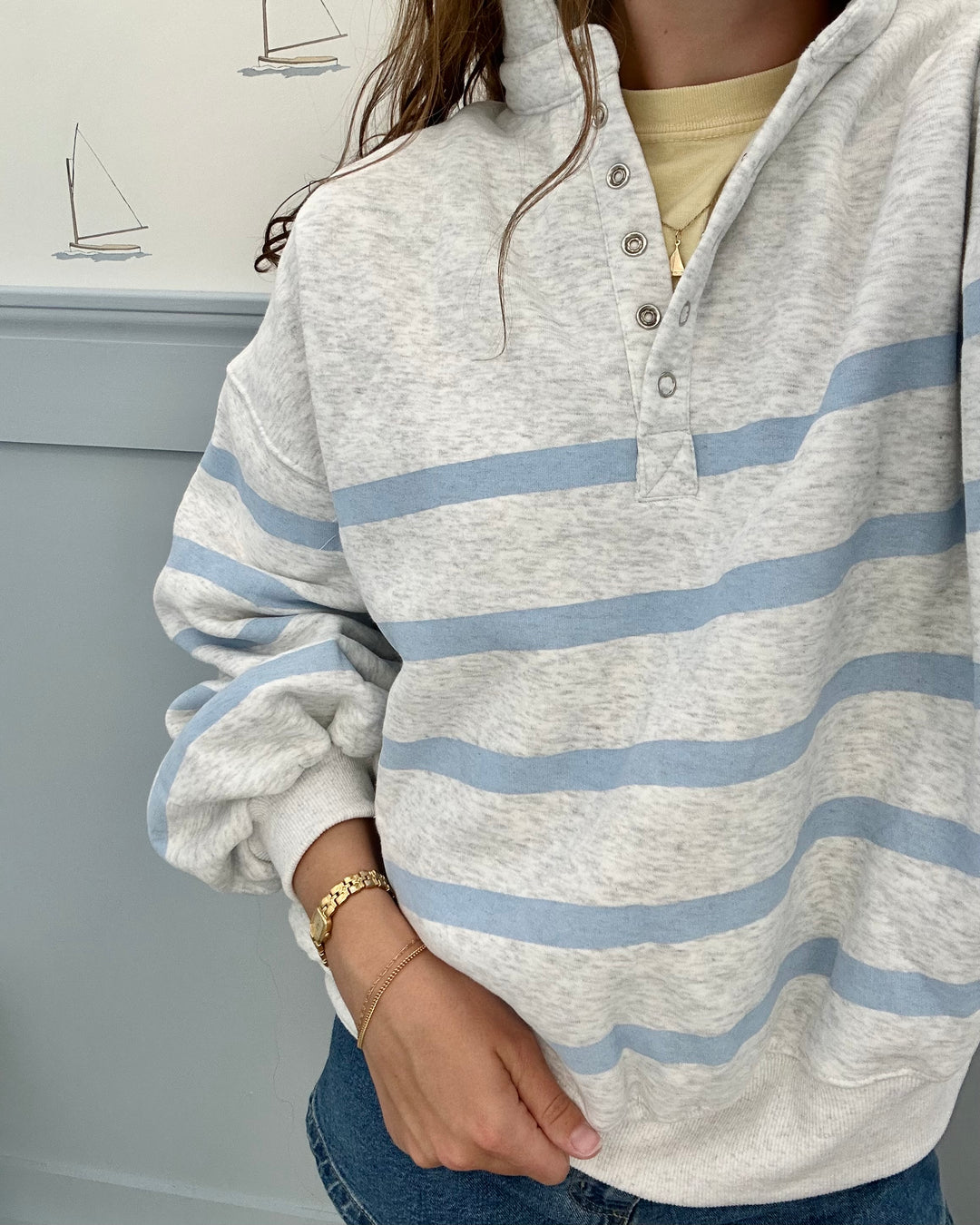 Sky Blue Striped 1/4 Button Up