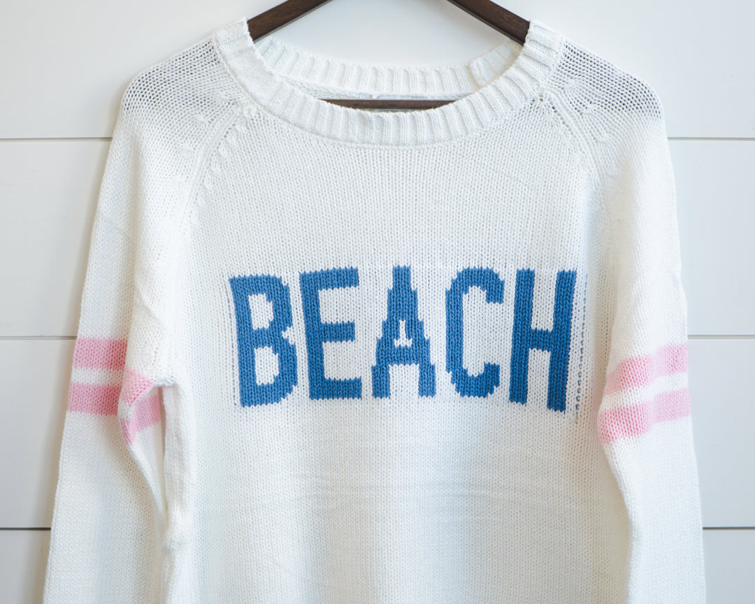 Beach Sweater- White, Blue & Pink