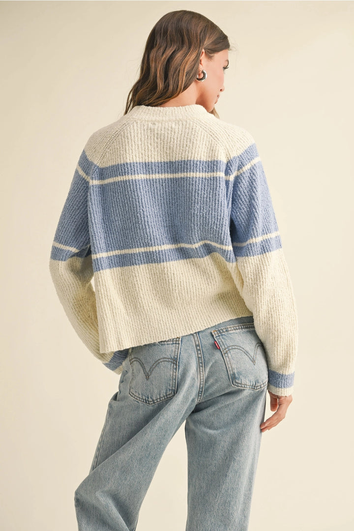 Women’s Apres Ski Sweater- Ivory/Blue