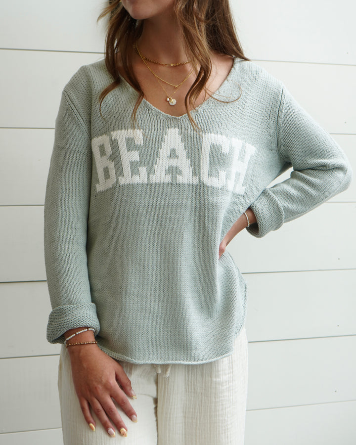 Women's Beach V-Neck Sweater- Sage