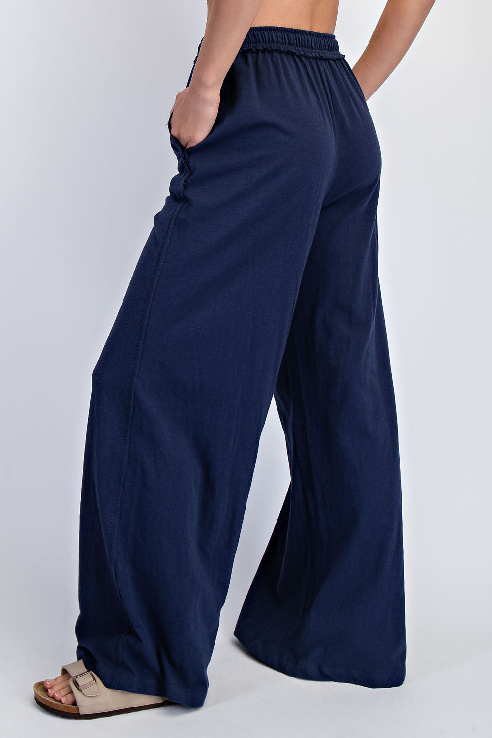 Women's Cotton Slub Lounging Wide Pant- Navy