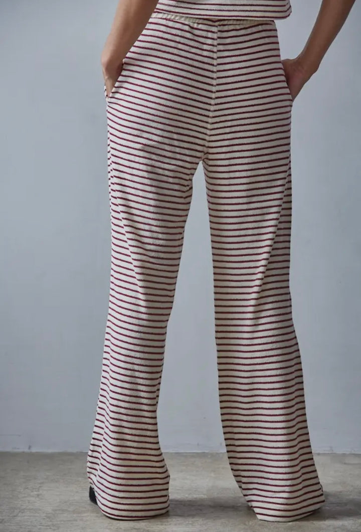 Striped Knit Lounge Pant-Ivory/Burgandy