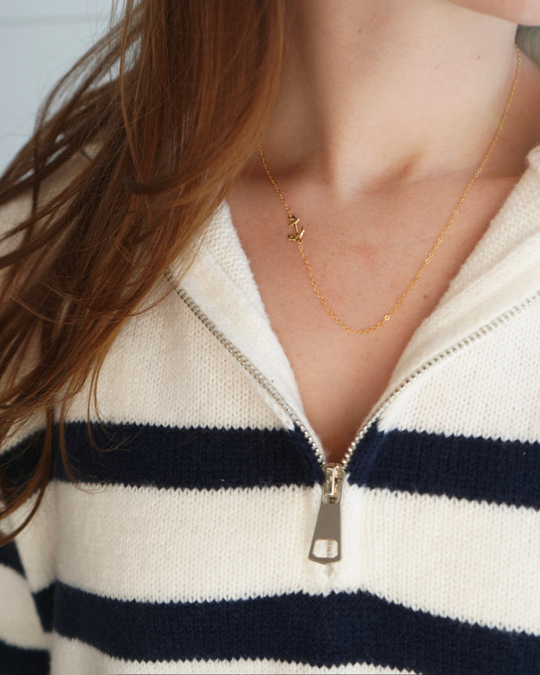 Women’s Striped Knit 1/4 Zip Sweater- Navy
