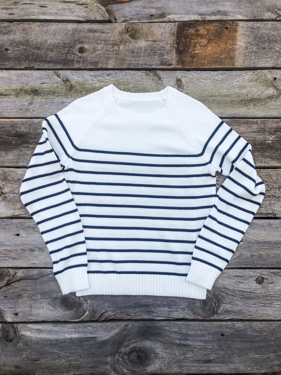 Women's Breton Stripe Sweater- Ivory/Navy