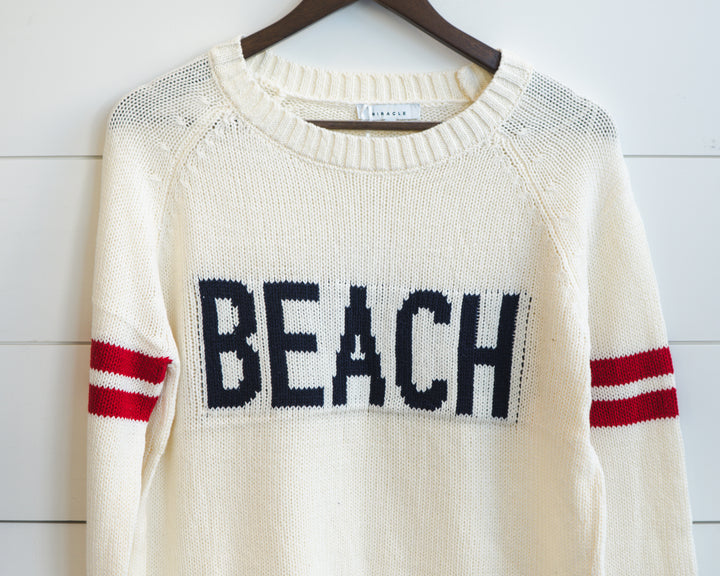 Beach Sweater- Ivory, Navy & Red