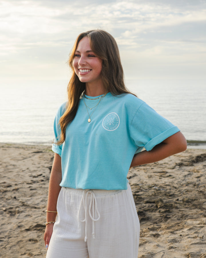 Unisex Signature Anchor Short Sleeve Tee- Seafoam Blue