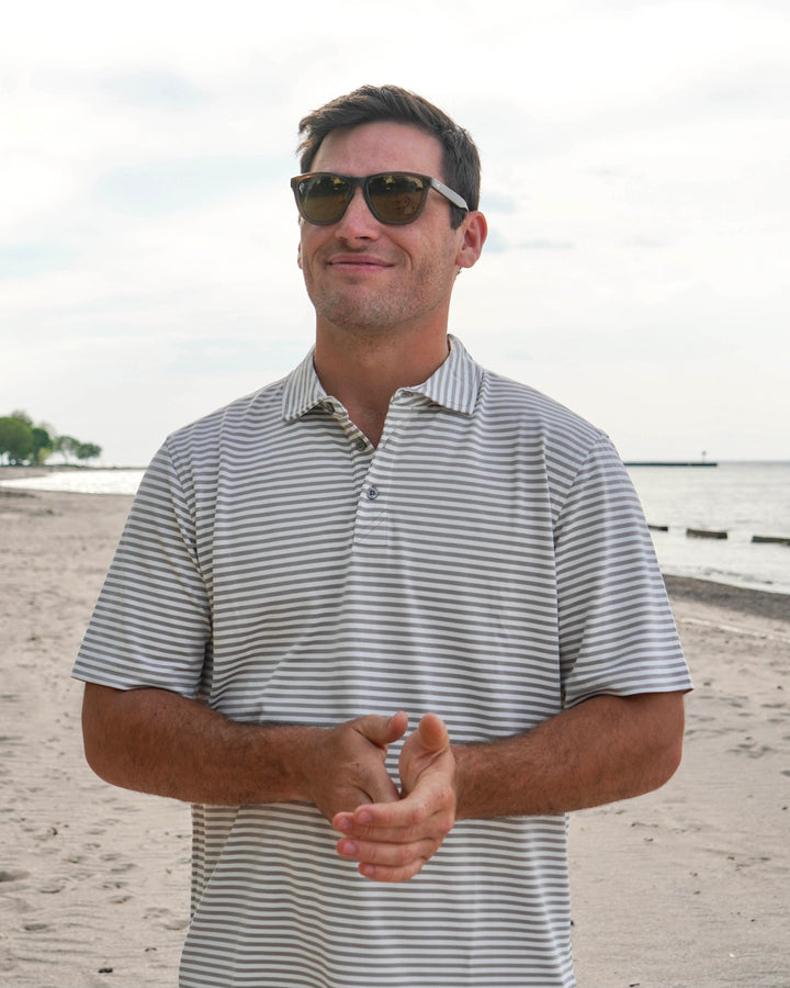 FINAL SALE Men’s Cutter & Buck Stripe Polo- Gray
