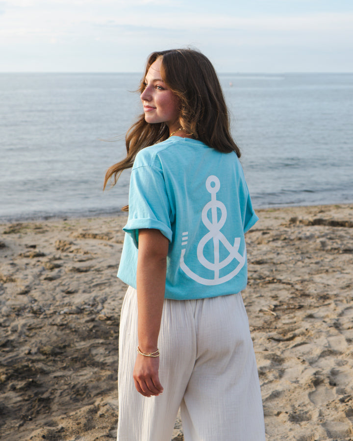 Unisex Signature Anchor Short Sleeve Tee- Seafoam Blue