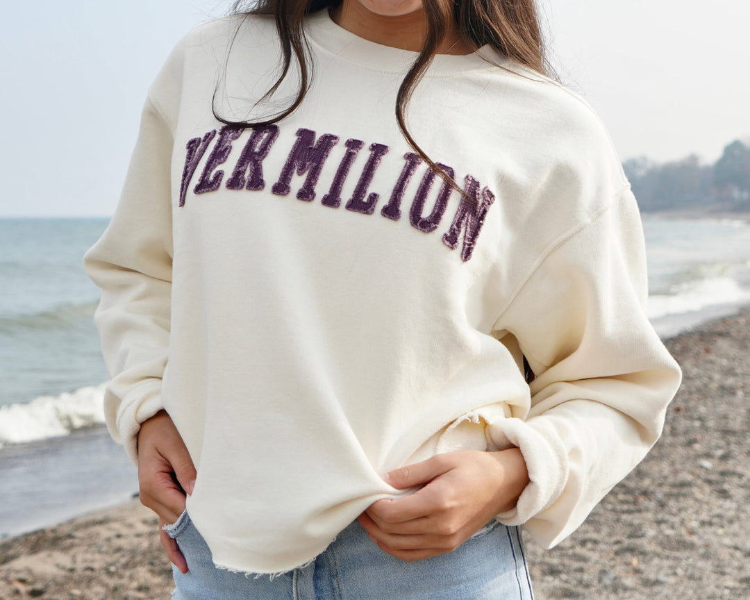 Women’s Vermilion Appliqué Mid Crew- Ivory