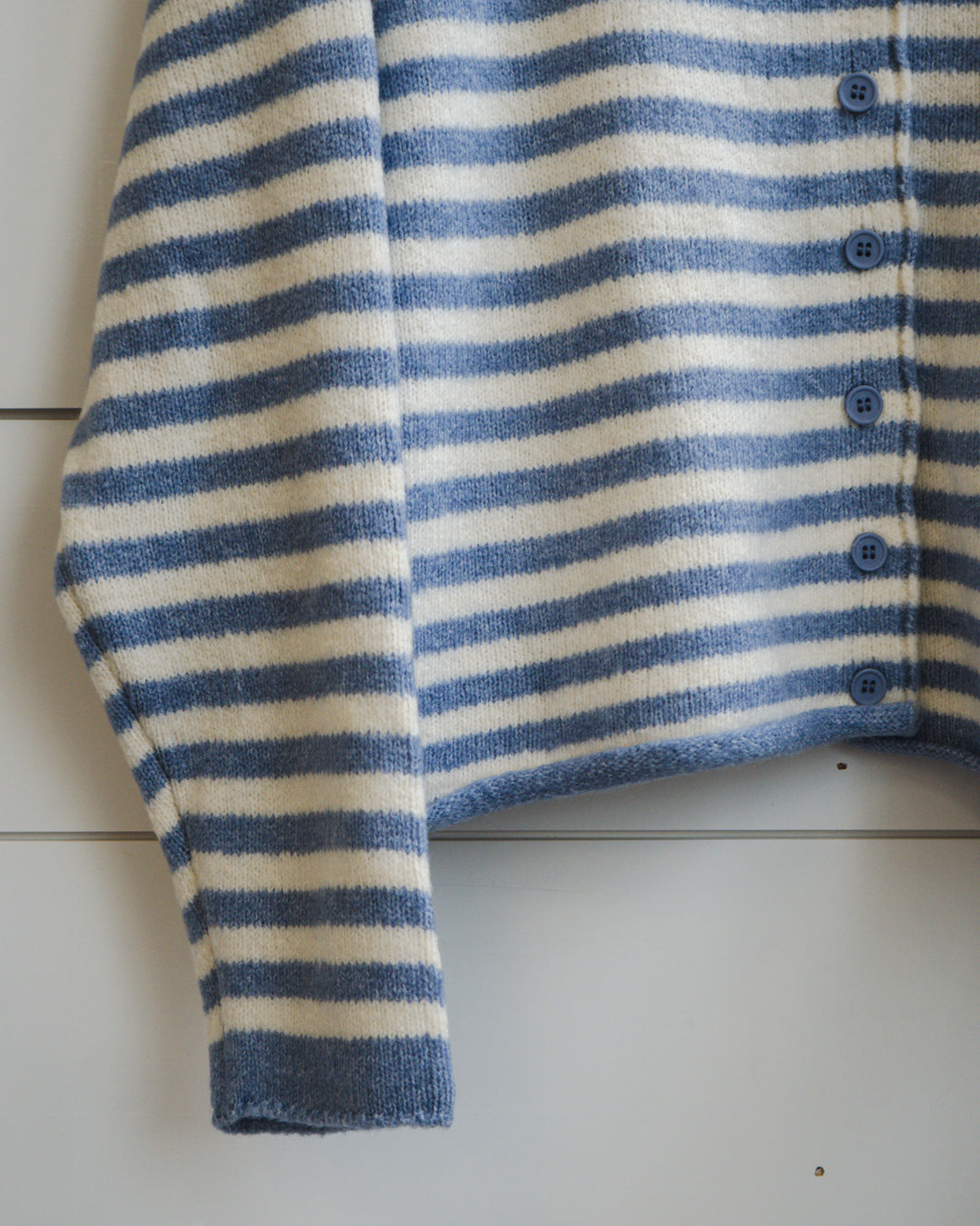 Knit Sweater Striped Buttondown Cardigan Top - Blue