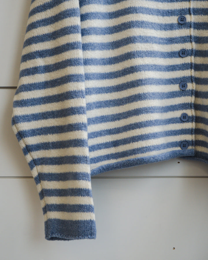 Knit Sweater Striped Buttondown Cardigan Top - Blue