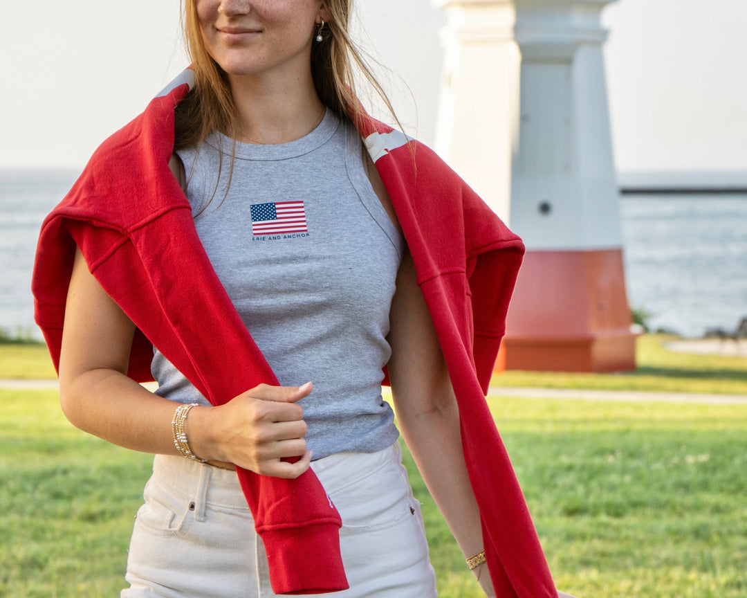 Women's American Flag Racer Tank - Gray