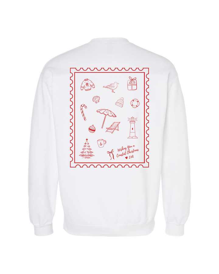 Unisex Holiday Beachside Stamp Crewneck- White
