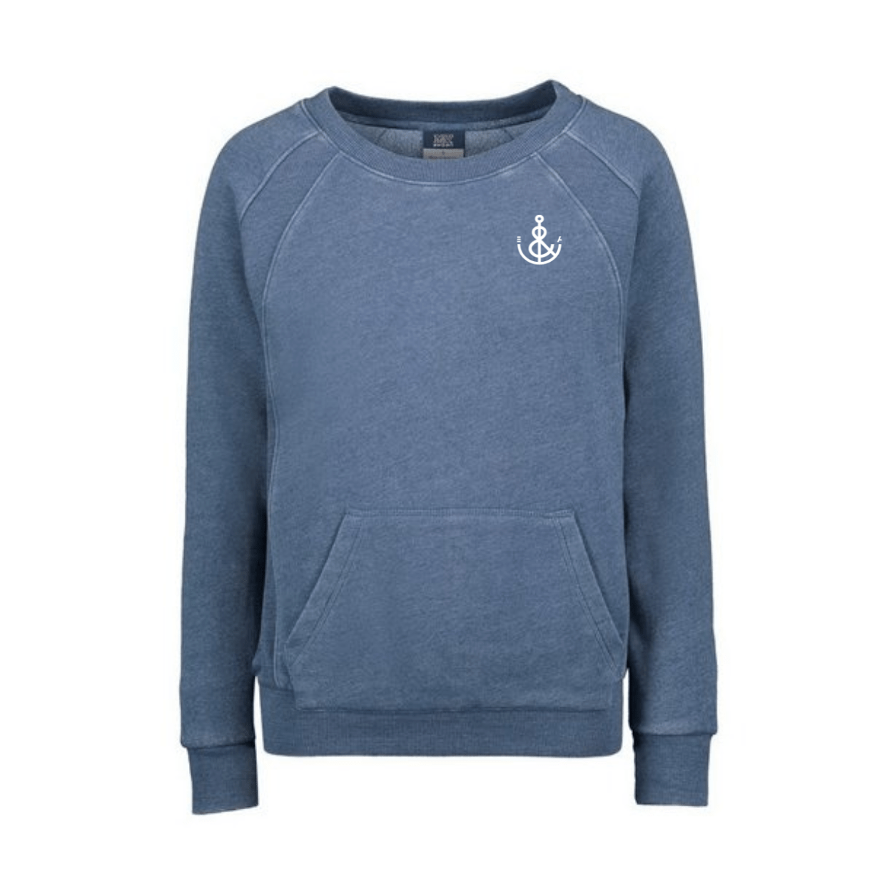 Embroidered Anchor Crewneck with Pocket - Heathered Blue