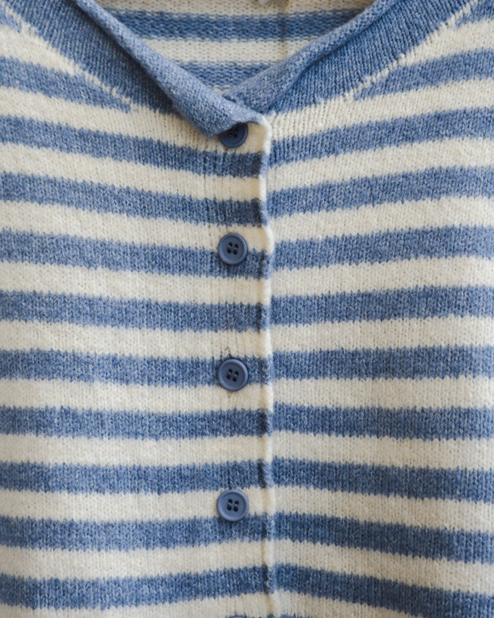 Knit Sweater Striped Buttondown Cardigan Top - Blue