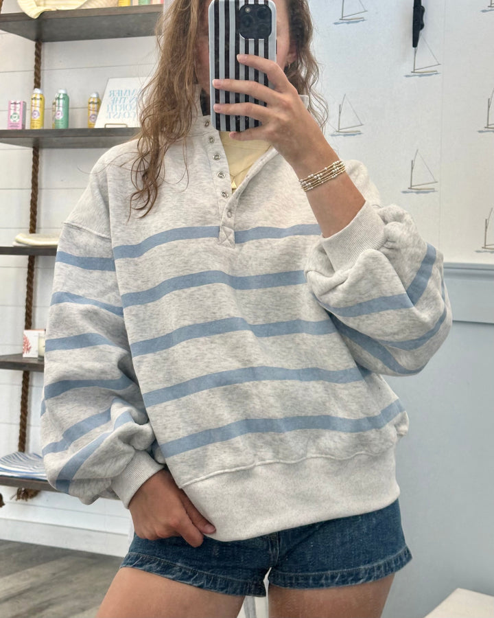 Sky Blue Striped 1/4 Button Up