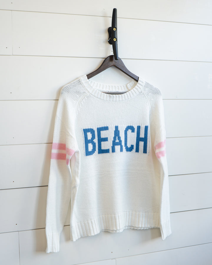Beach Sweater- White, Blue & Pink