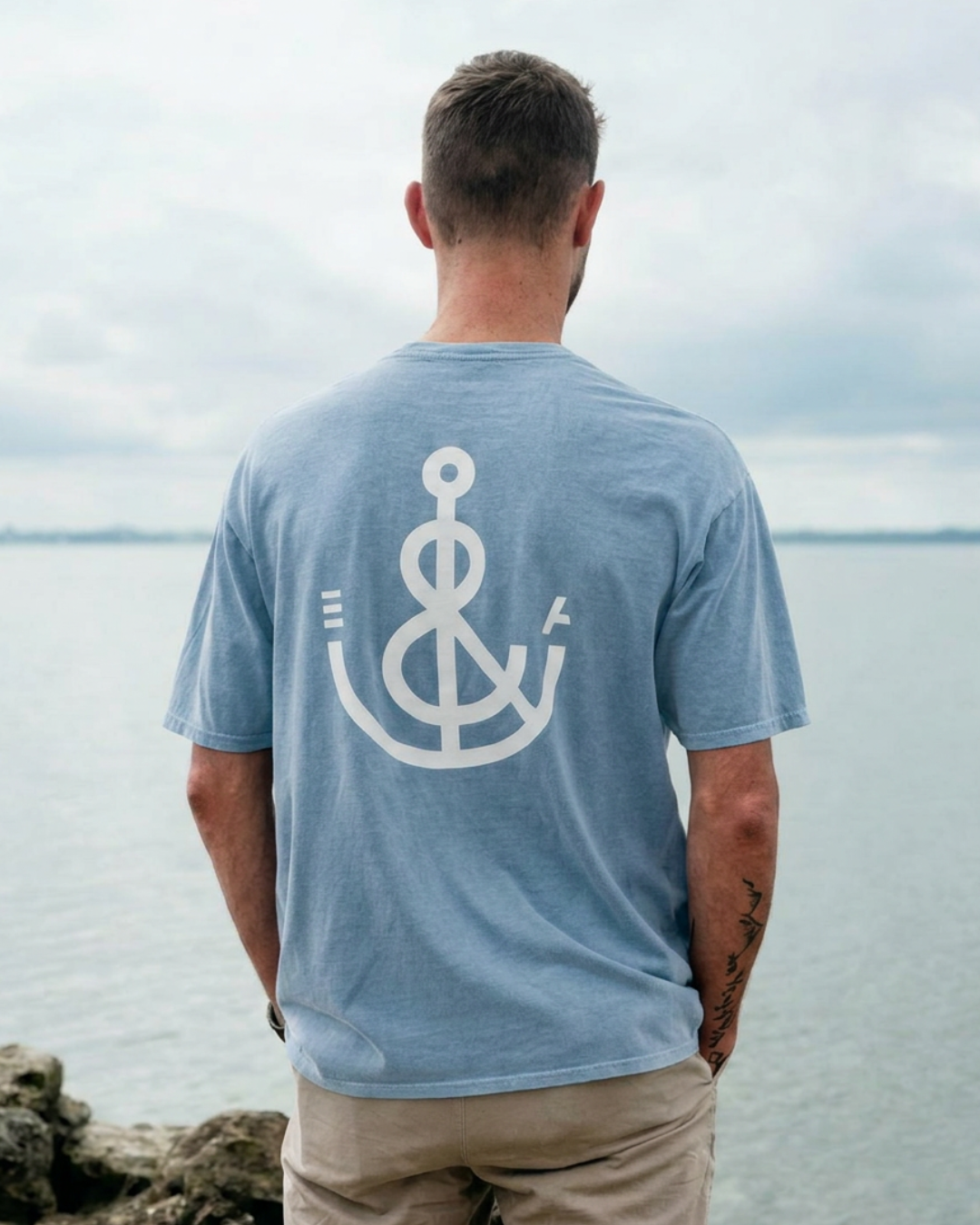 Unisex Signature Anchor Short Sleeve Tee- Denim