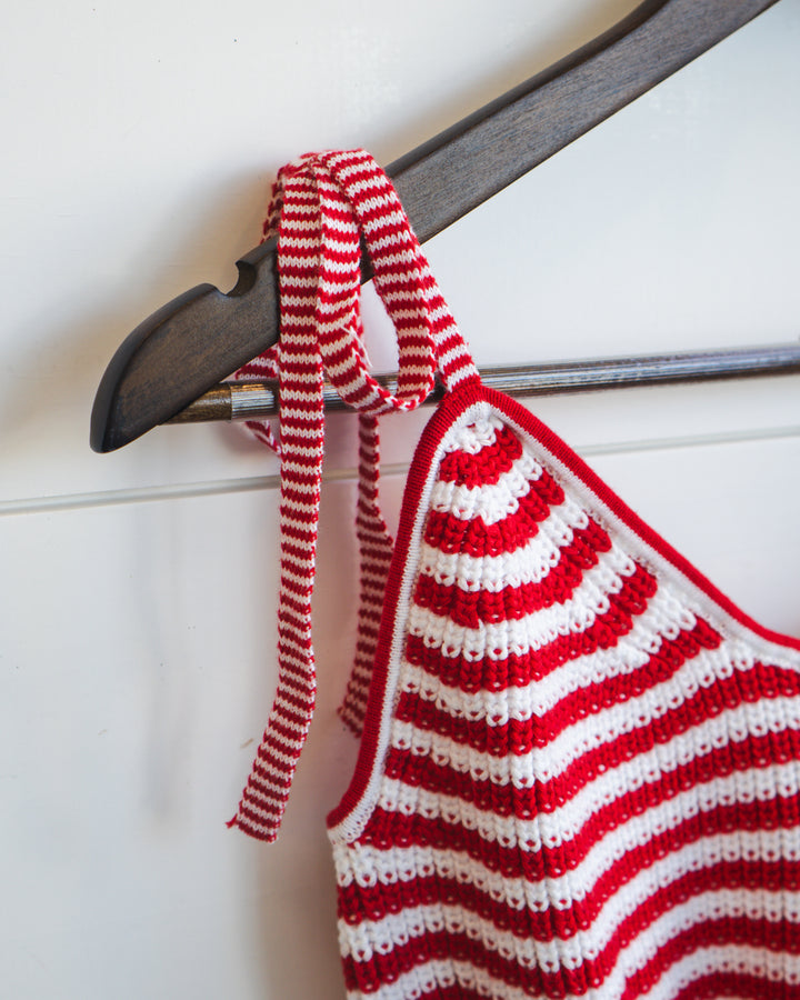 Striped Tie Peplum Tank- Red/White