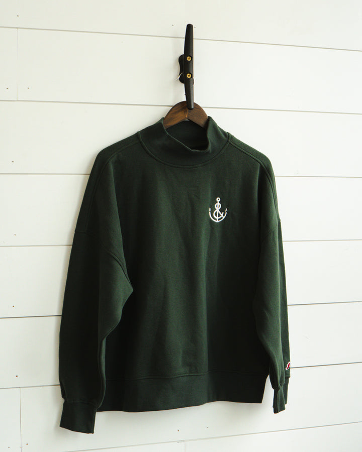 Women’s Anchor Mockneck Crew-Emerald