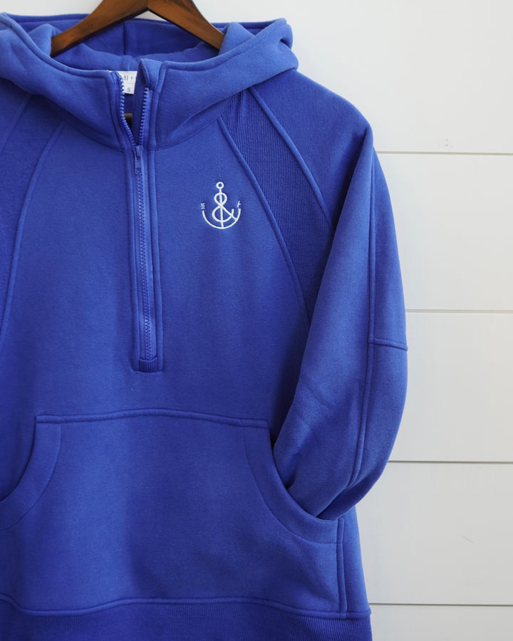 Women's Hooded Half Zip- Blue