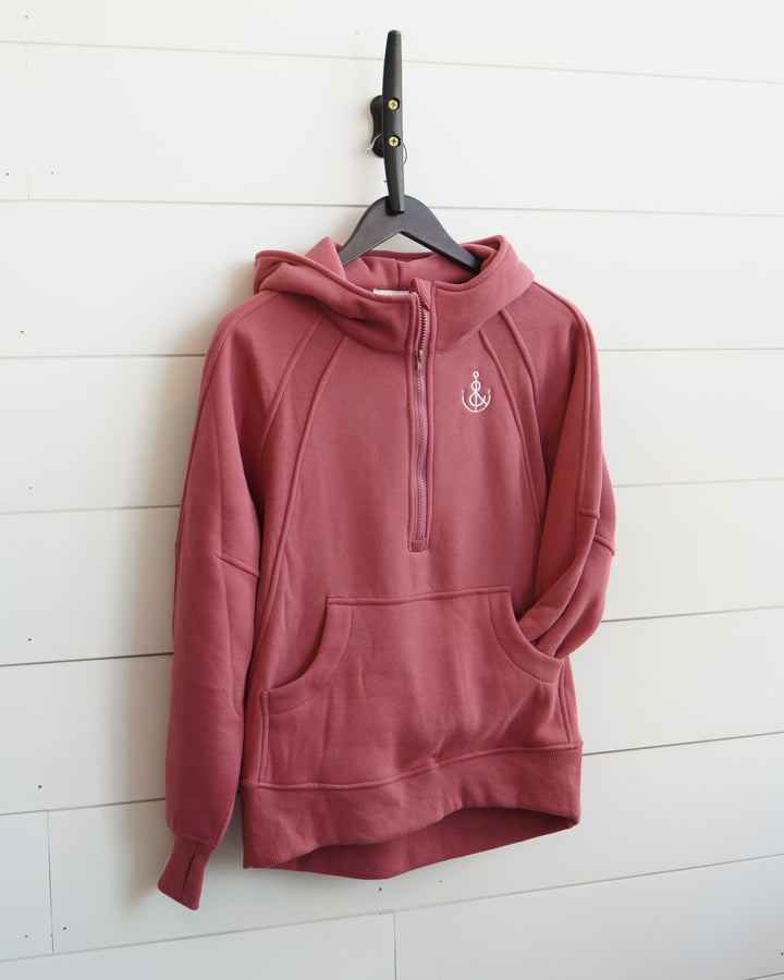 Women's Hooded Half Zip-Mauve