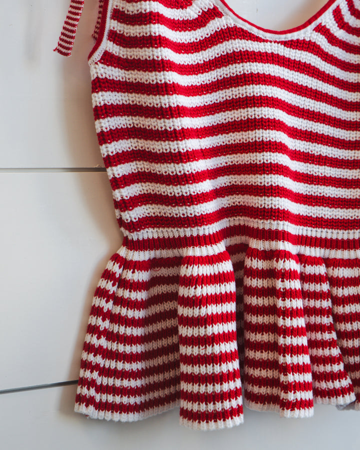 Striped Tie Peplum Tank- Red/White