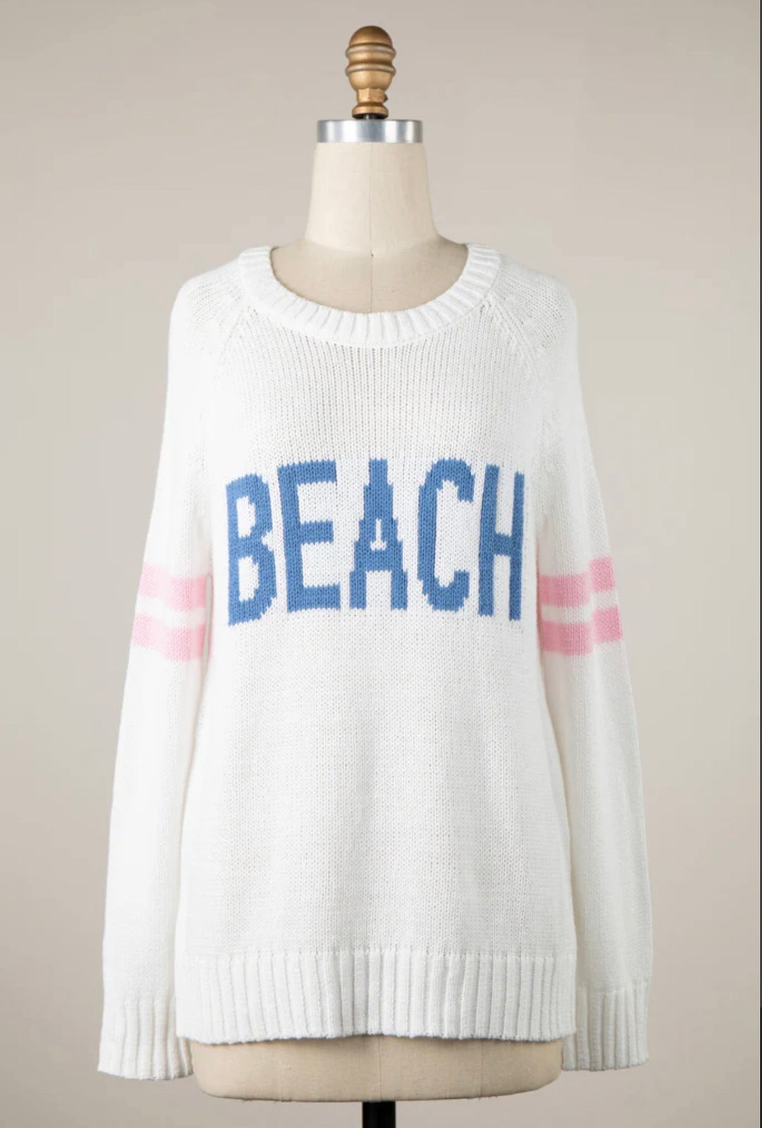 Beach Sweater- White, Blue & Pink