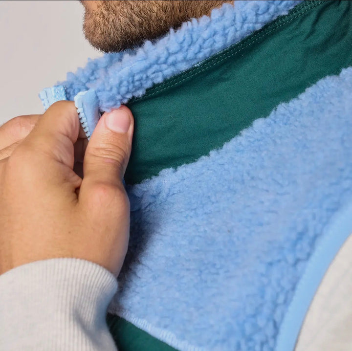 Unisex Full-Zip Sherpa Vest- Blue - Erie and Anchor