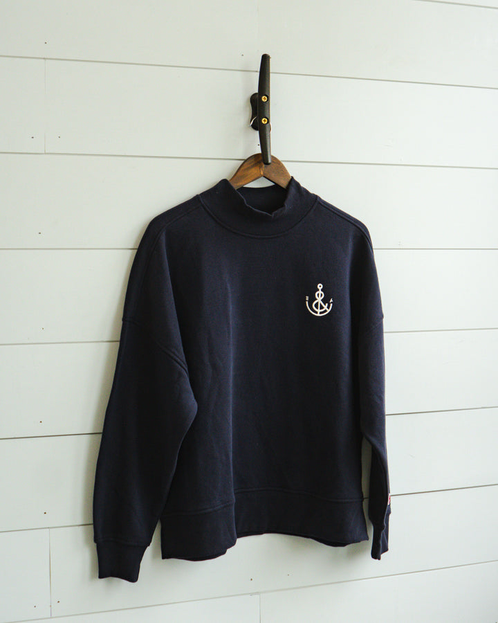 Women’s Anchor Mockneck Crew-Navy