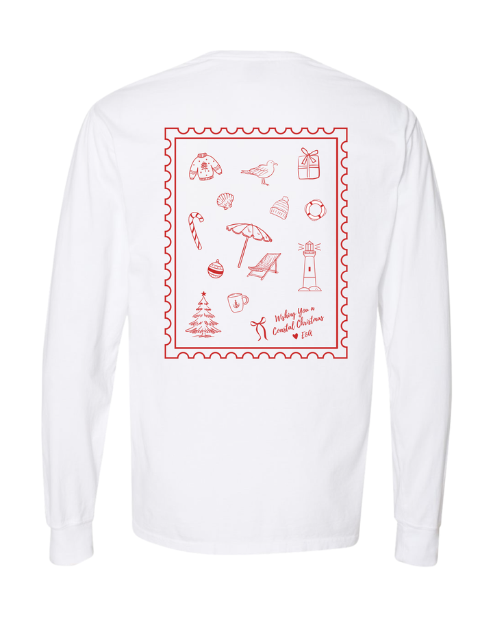 Unisex Holiday Beachside Stamp Long Sleeve- White