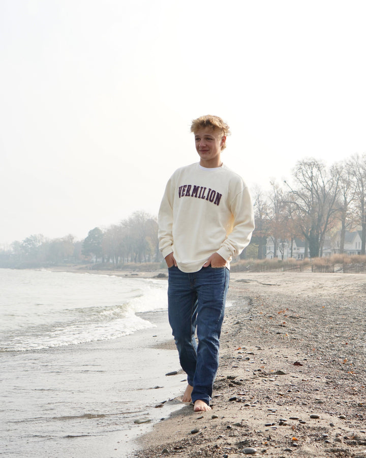 Unisex Vermilion Appliqué Crewneck- Ivory